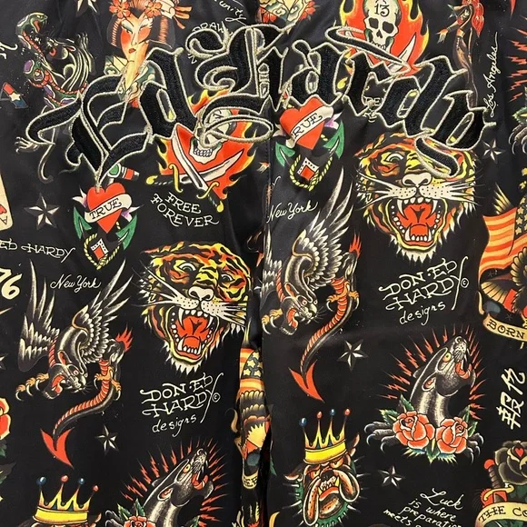 Ed Hardy Flashboard Track Pants Sz L Wide Leg Embroidered tattoo NWT Women. - Picture 5 of 11
